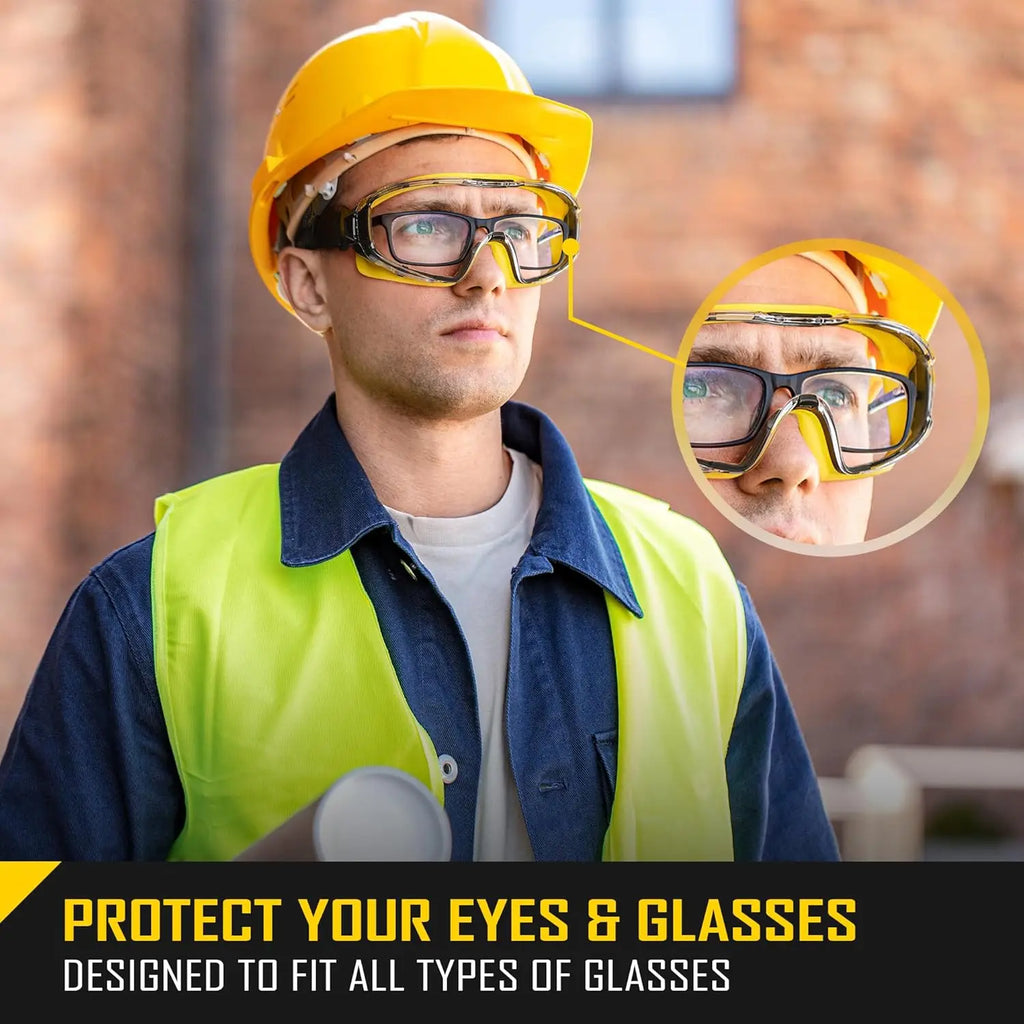 Safety Goggles Over Glasses, Anti-Fog Clear Lens, ANSI Z87.1 Impact & UV Protection, Adjustable Headband