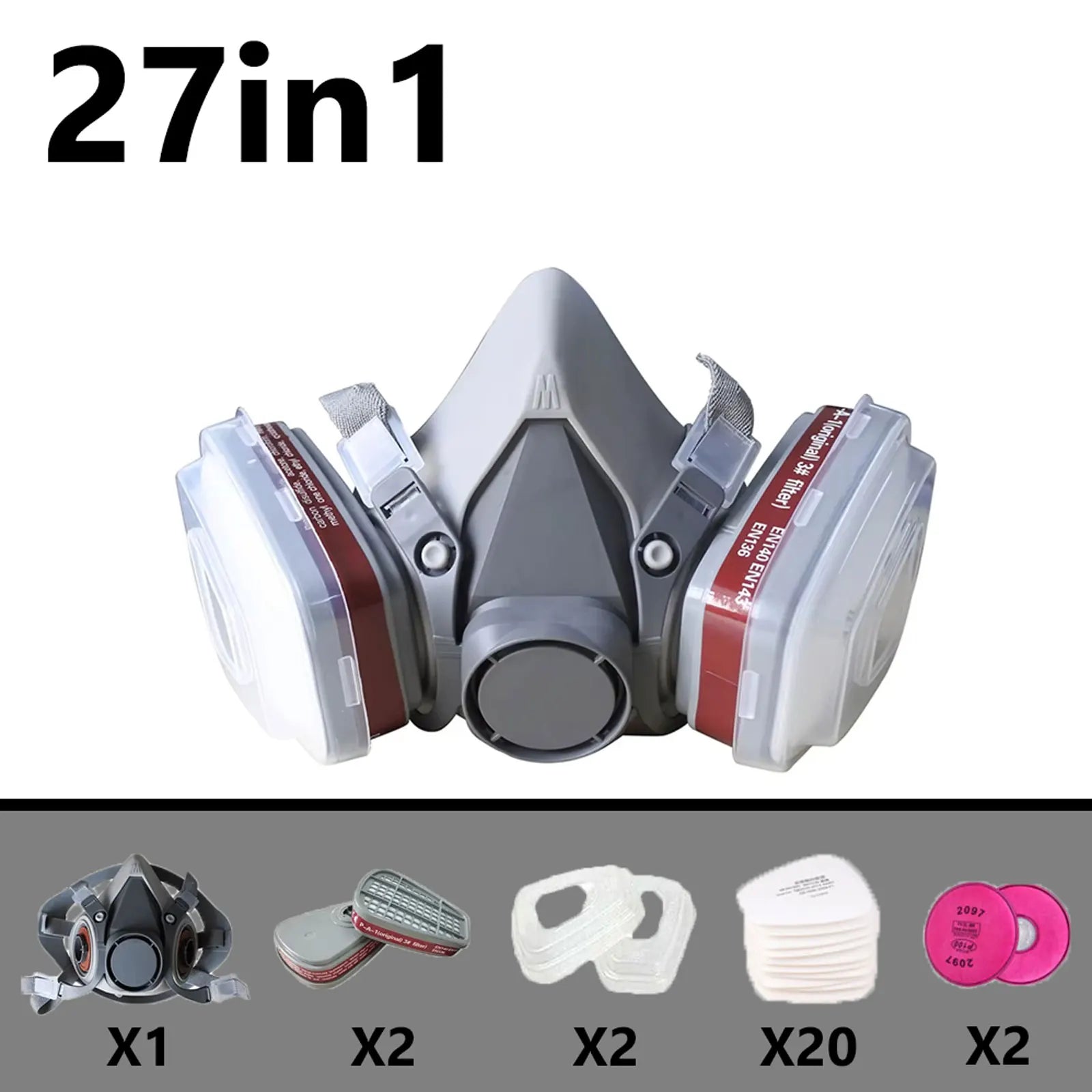 27in1 6200 Half Face Dust Gas Mask Respirator For Industrial Paint Spray Chemical Organic Vapor With Filters Protection