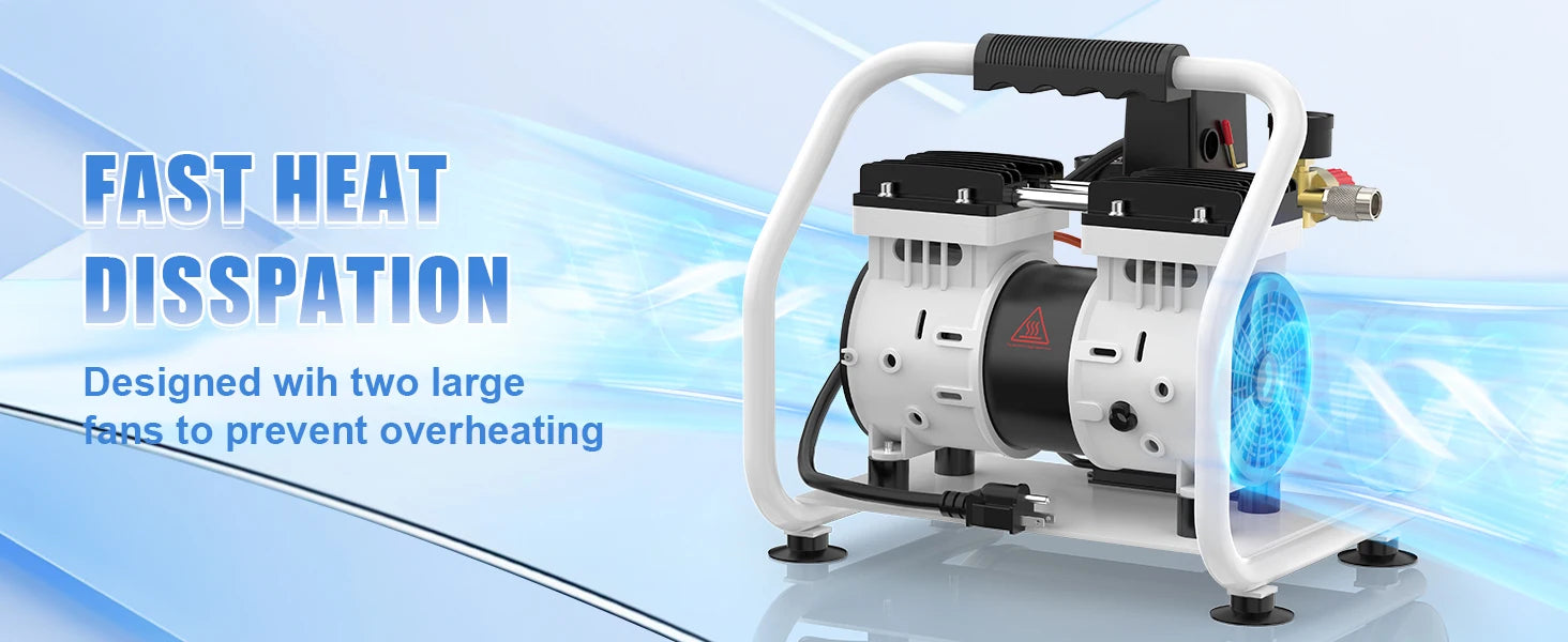 AZZUNO 500W Air Compressor Quiet Oil-free Portable Air Pump for Home Repair Tire Inflation Whisper Compressor