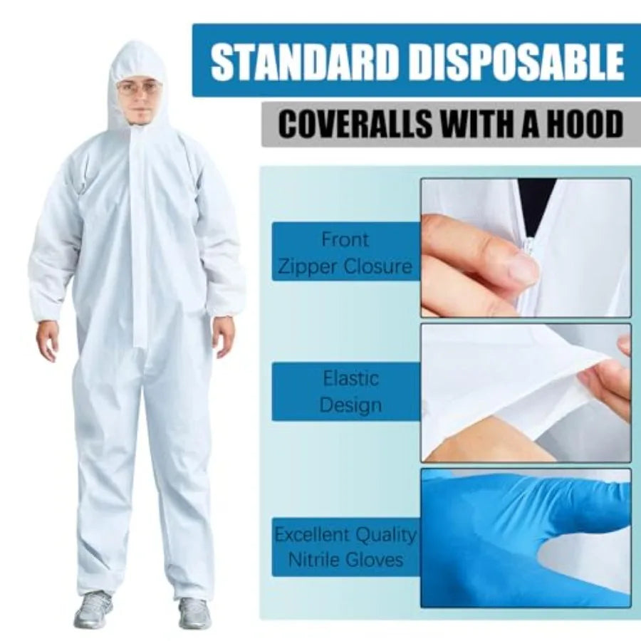 1 Sets Hazmat Suit Disposable Protective Coveralls Full Body Paint Suit with Hood Shoe Cover and Glove Breathable Coverall XXLW