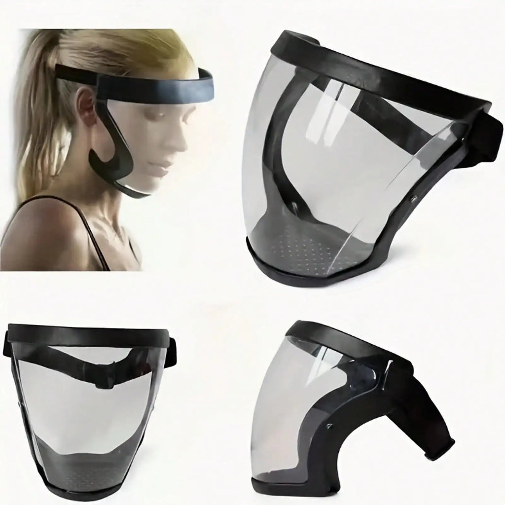 Adjustable durable plastic transparent face mask, suitable for work, kitchen, and outdoor use