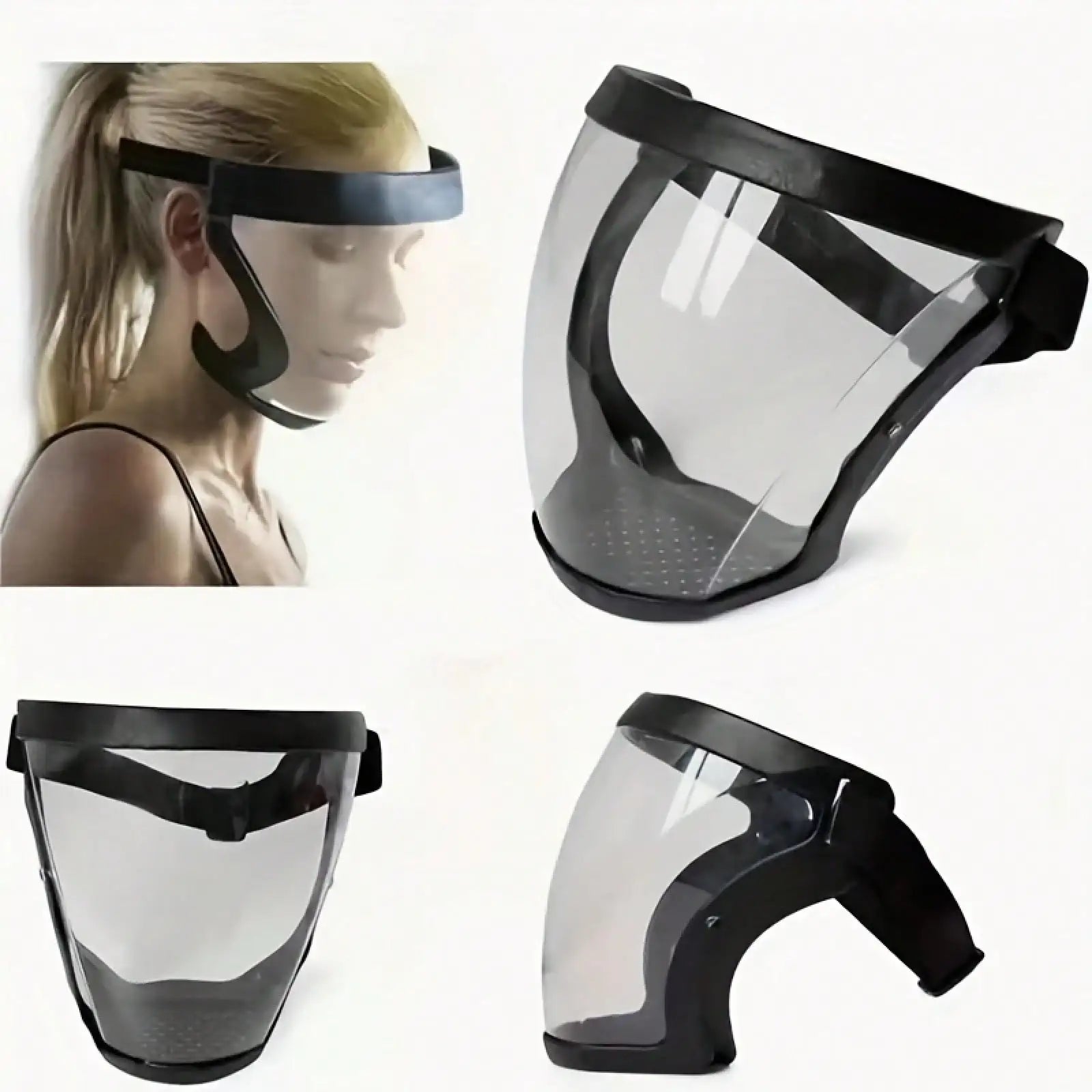 Adjustable durable plastic transparent face mask, suitable for work, kitchen, and outdoor use
