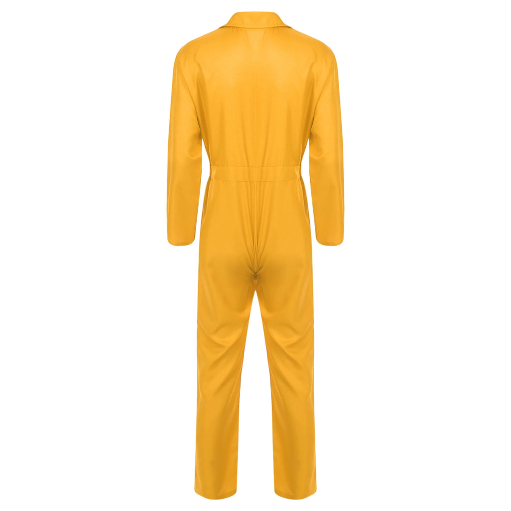 Mens Wear Button-up Work Coveralls Jumpsuit Resistant Overalls Costume Turn-down Collar Bodysuit Long Sleeve Workshops Uniforms