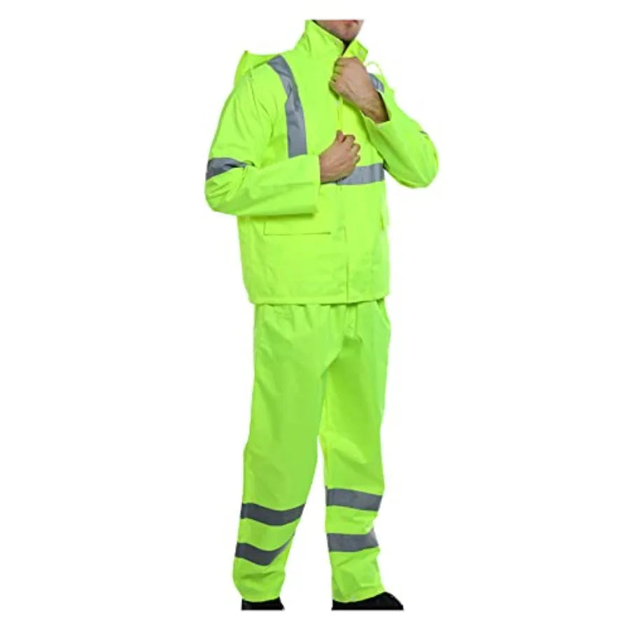 Hi Vis Safety Rainsuit for Men Waterproof Yellow Reflective Class 3 Rain Jacket Gear Pants S/M