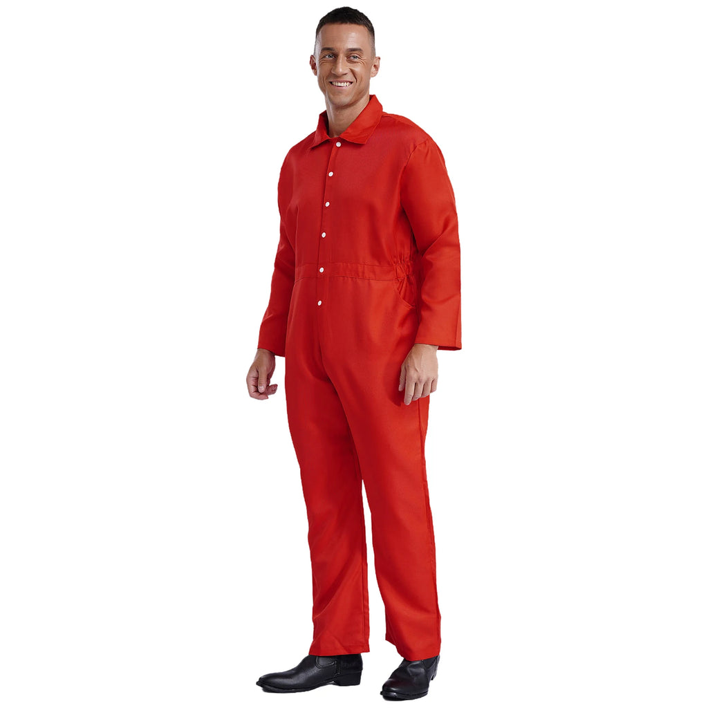 Mens Wear Button-up Work Coveralls Jumpsuit Resistant Overalls Costume Turn-down Collar Bodysuit Long Sleeve Workshops Uniforms