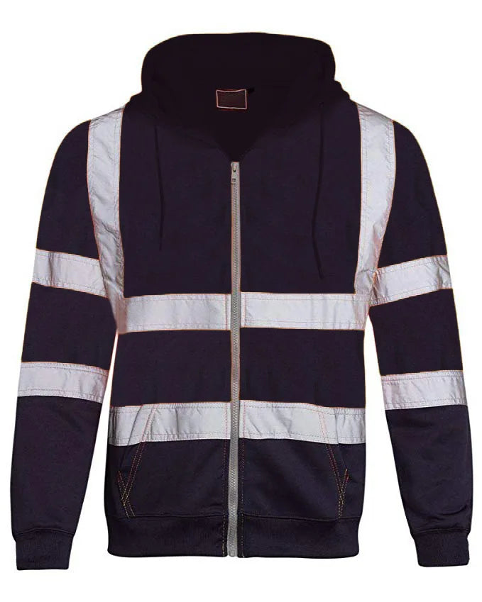 Reflective Strip Men Hoodie Coat Safe Warning Drawstring Zipper Long Sleeve Sanitation Overalls Outdoor Work Safety Jacket