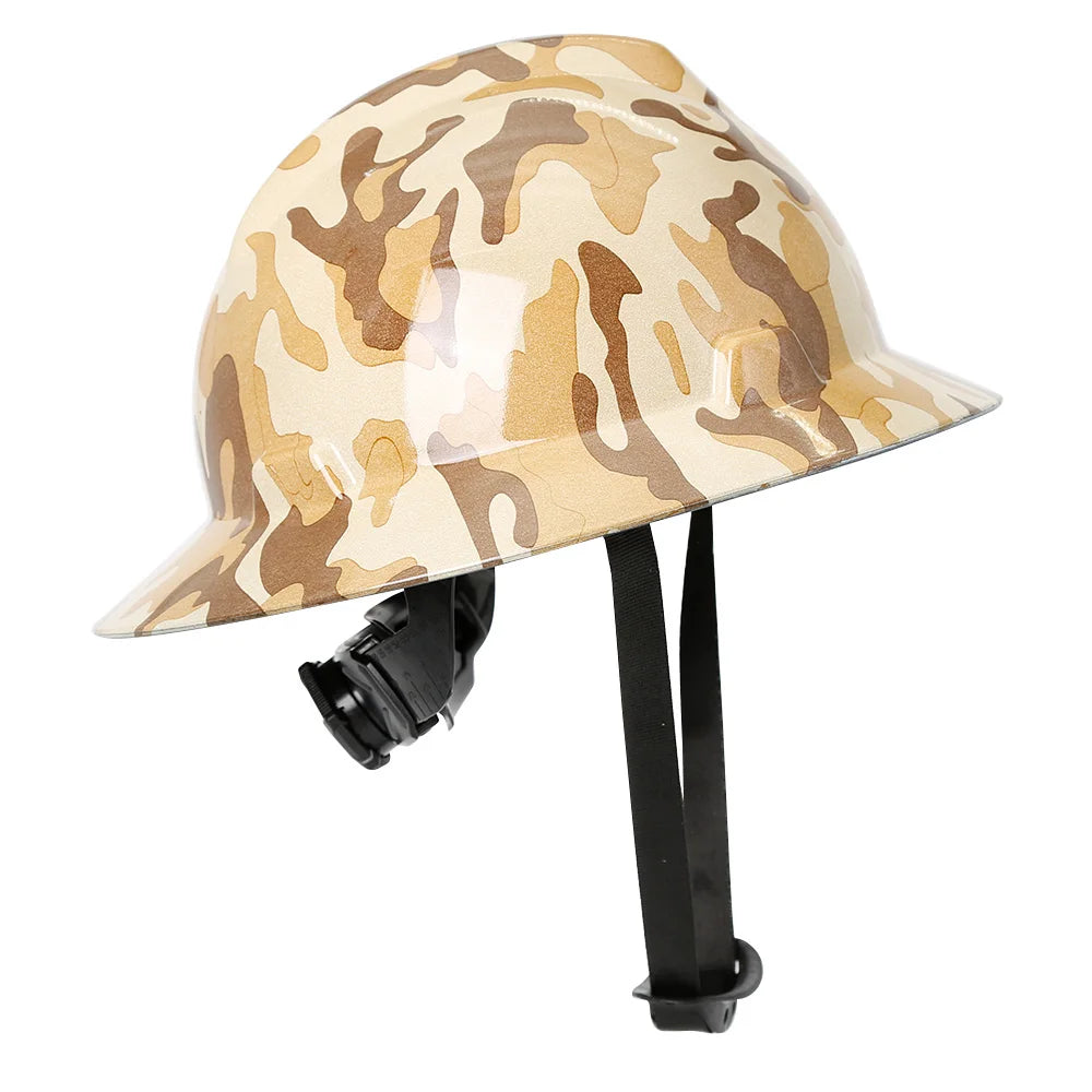 Camouflage Safety Helmet Full Brim Protective Hard Hat Outdoor Construction Sun Shade Hat High Strength Railway Metallurgy Mine