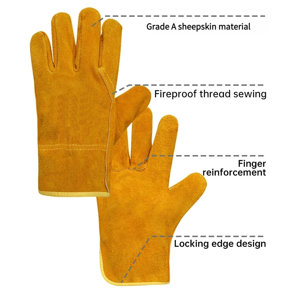 1 Pair Fireproof Durable Sheepskin Leather Welder Gloves for Welding Metal Hand Tools Anti-Heat Work Safety Gloves