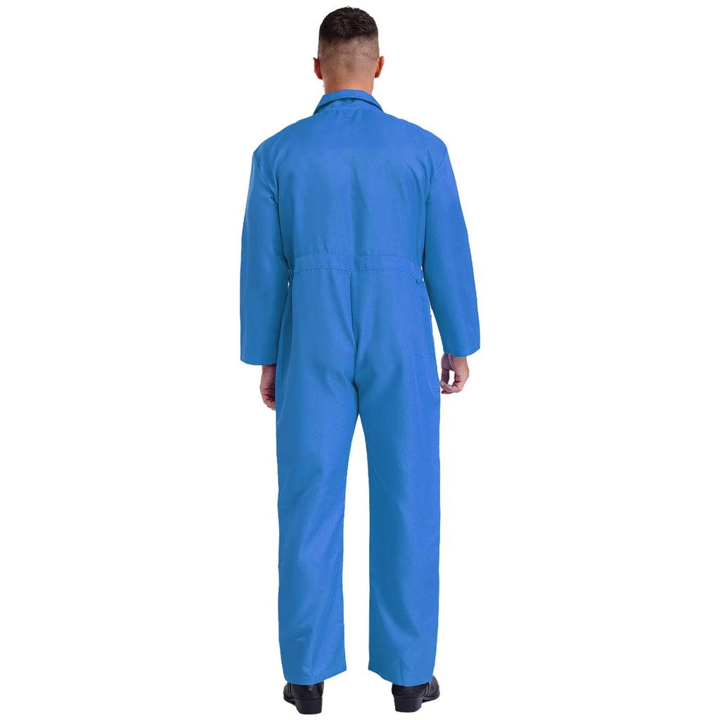 Mens Wear Button-up Work Coveralls Jumpsuit Resistant Overalls Costume Turn-down Collar Bodysuit Long Sleeve Workshops Uniforms