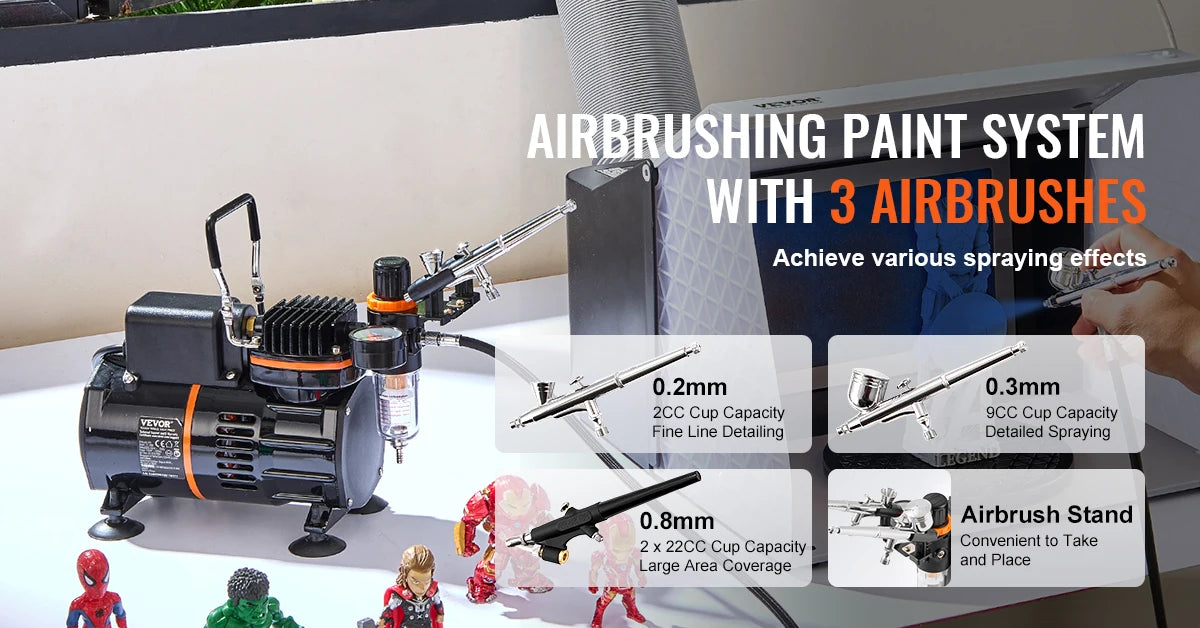 SucceBuy Airbrush Kit, Dual Fan Air Compressor Professional Airbrushing System Kit Airbrushes Mixing Wheel Cleaning Brush Set