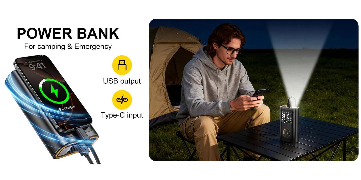 Tire Inflator Portable Air Compressor - Fast Inflation Cordless Air Pump for Car Tires, 150PSI Electric Bike Tire Pump