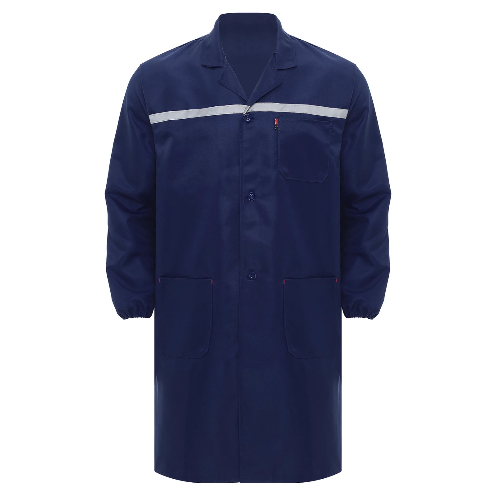 Mens Womens Factory Workshop Uniform Long Sleeve Pockets Button-up Coverall Reflective Strips Long Workwear Wear-resistant Coat