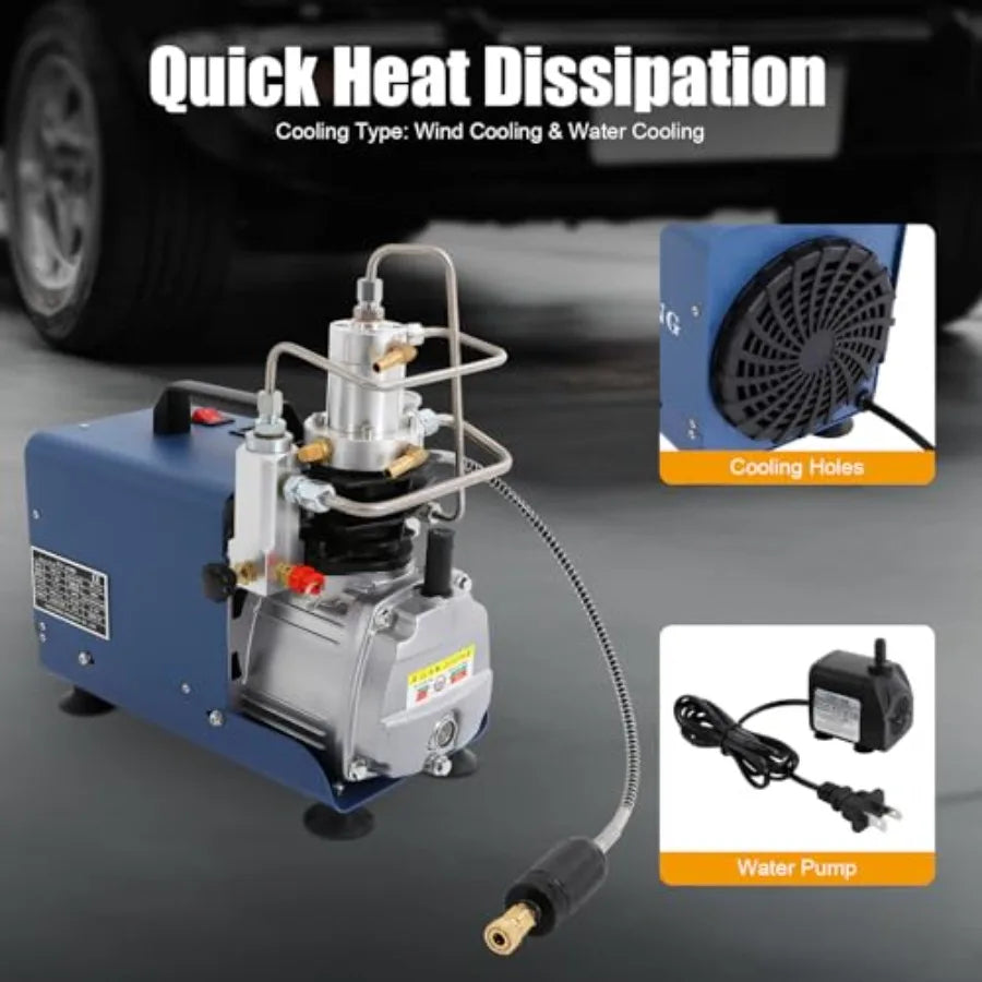 Scuba diving and firefighting: aluminum alloy, black, 30 MPa high-pressure two-stage portable PCP air compressor pump with 1.8