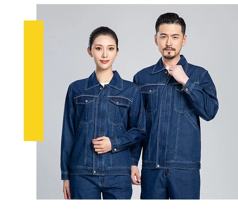 Summer Denim work clothes for men women Reflective stripe safety working Uniform Mechanic repairman worker Coverall welding Suit
