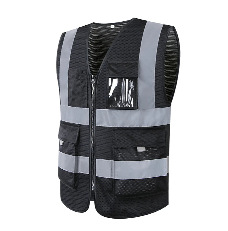 Blue Mesh Safety Vest With Pockets Breathable Summer Workwear Waistcoat for Contruction High Visibility Reflective Jacket