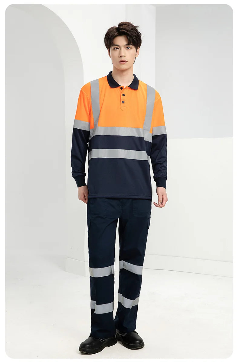 Hi Vis safety work clothes polo shirt safety Cargo pants work trousers Mechanic's repairman Working Shirt with trousers Coverall