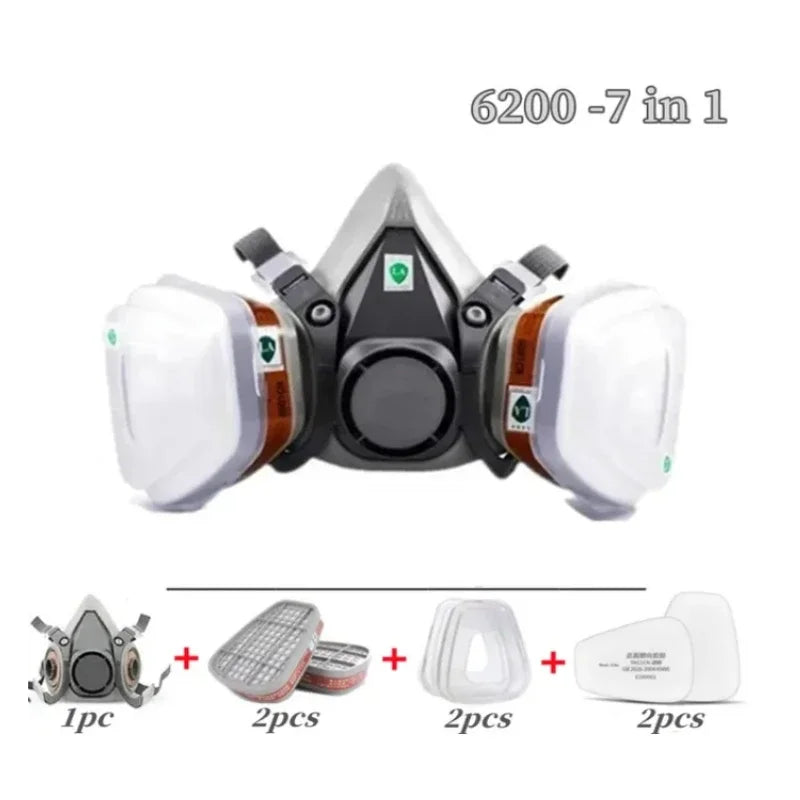 6200 Dust Gas Mask Filters with Protective Fog-proof Glasses Safety Work Suit Industrial Half Face Painting Spraying Respirator
