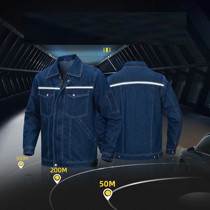 Summer Denim work clothes for men women Reflective stripe safety working Uniform Mechanic repairman worker Coverall welding Suit