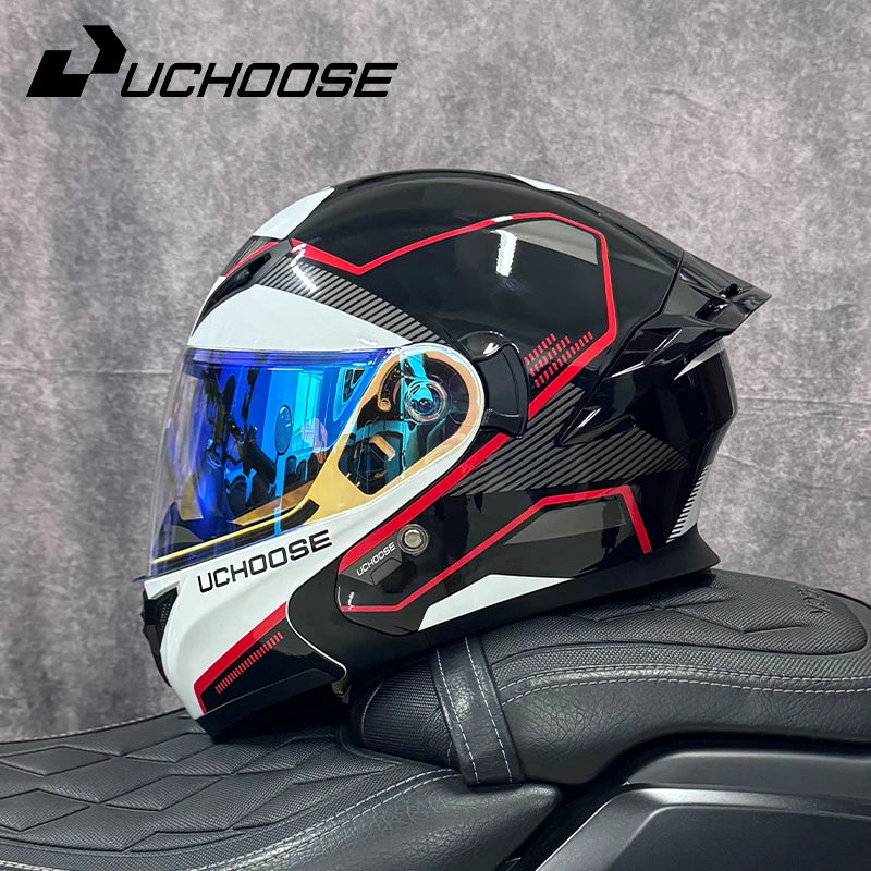 DOT Uchoose Approved Helmets Crash Motorbike Protective Gear Men Women Flip Up Helmet Motorcycle Visor Double Sun