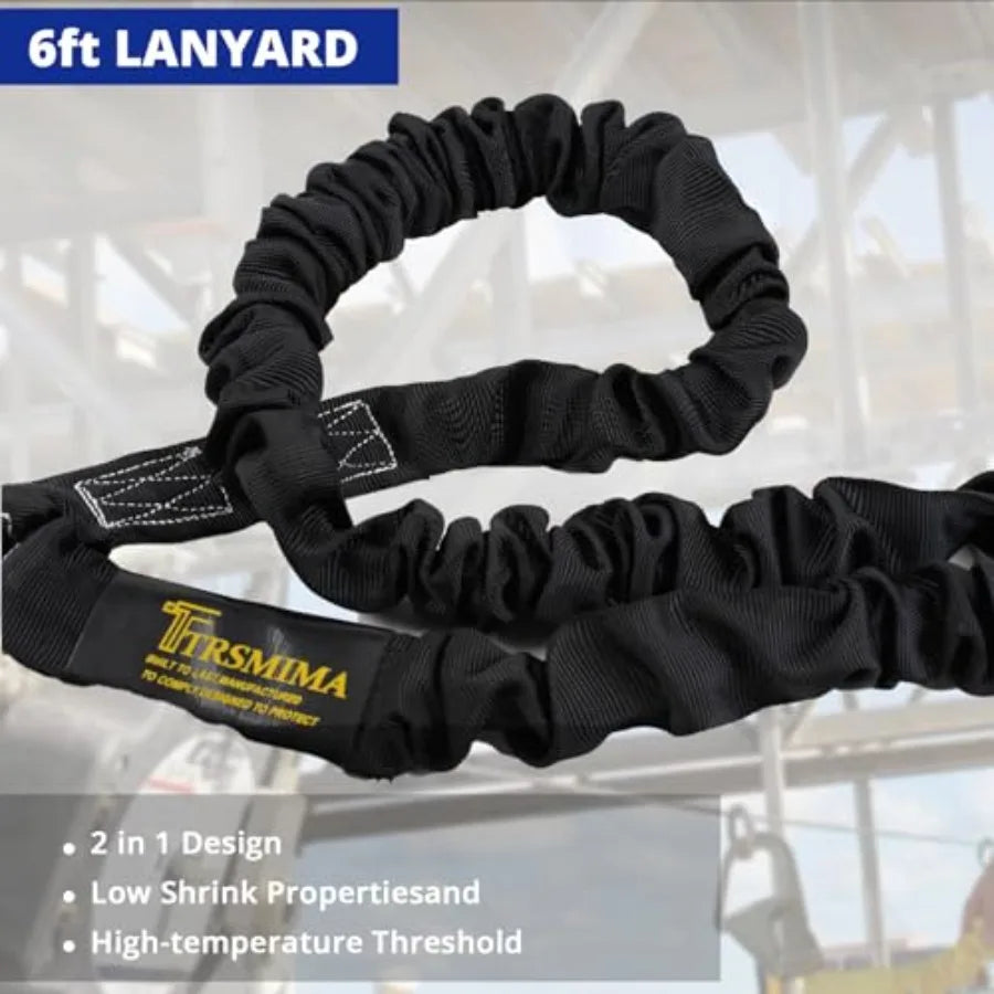 Safety Harness Fall Protection - Men Construction Full Body Harness Kit for Work with Shock Absorbing Lanyard Tongue Buckle ANS