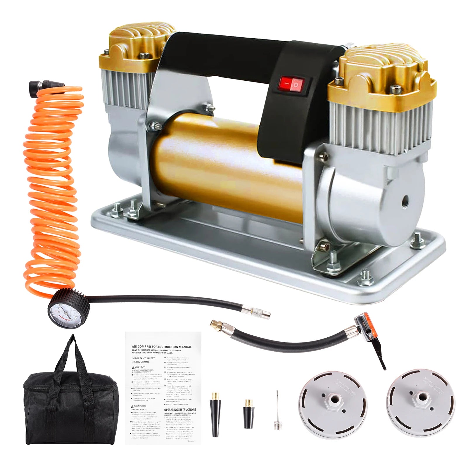 Heavy-Duty Double Cylinder 150PSI Portable Tire Inflator.