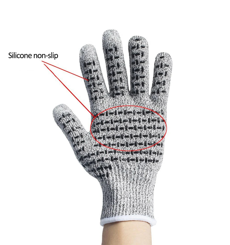 1 Pair Anti Cut Gloves High Performance Level 5 Protection HPPE Golves Knife Cut Resistant Protection Kitchen Home Garden Gloves