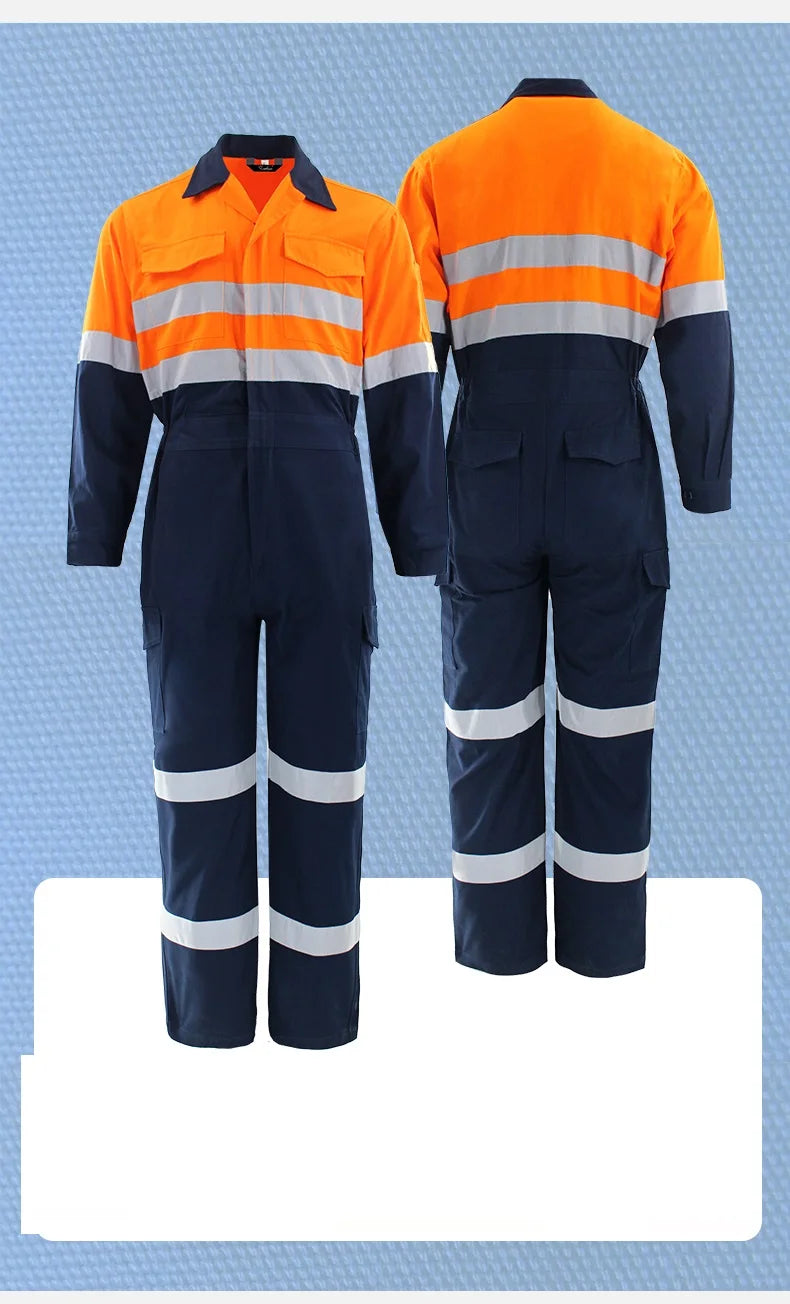 100% cotton working overalls hi vis safety Work clothing reflective stripes factory workshop mechanics coveralls coal miner Suit