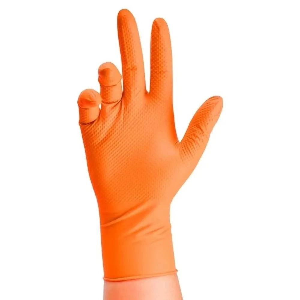 10pcs Heavy Duty Nitrile Gloves Orange Black with Diamond Textured Safety Gloves Waterproof Wear-Resistant Disposable Gloves