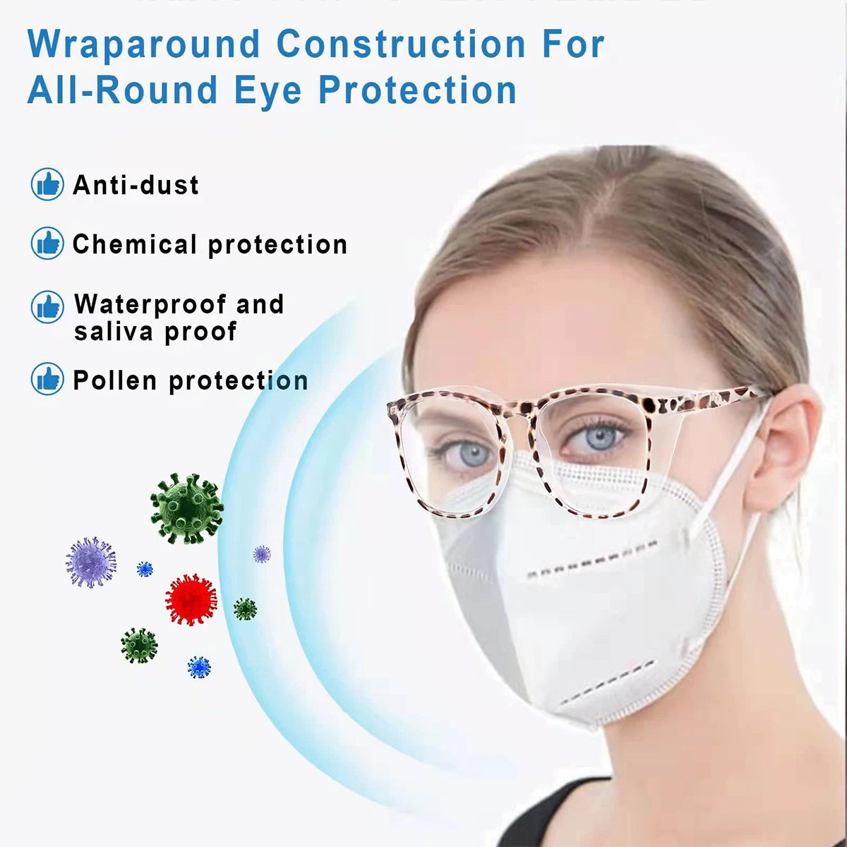 Stylish Safety Glasses Goggles, ANSI Z87+ Anti Fog Safety Goggles Blue Light Blocking Protective Eyewear for Nurses HM9