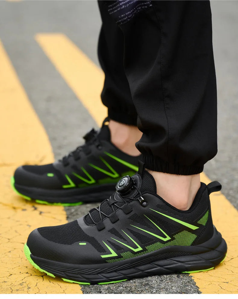 New Women Safety Shoes Rotated Button Men Woman Steel Toe Sneakers Puncture Proof Anti-smash Work Safety Boots Female Industrial