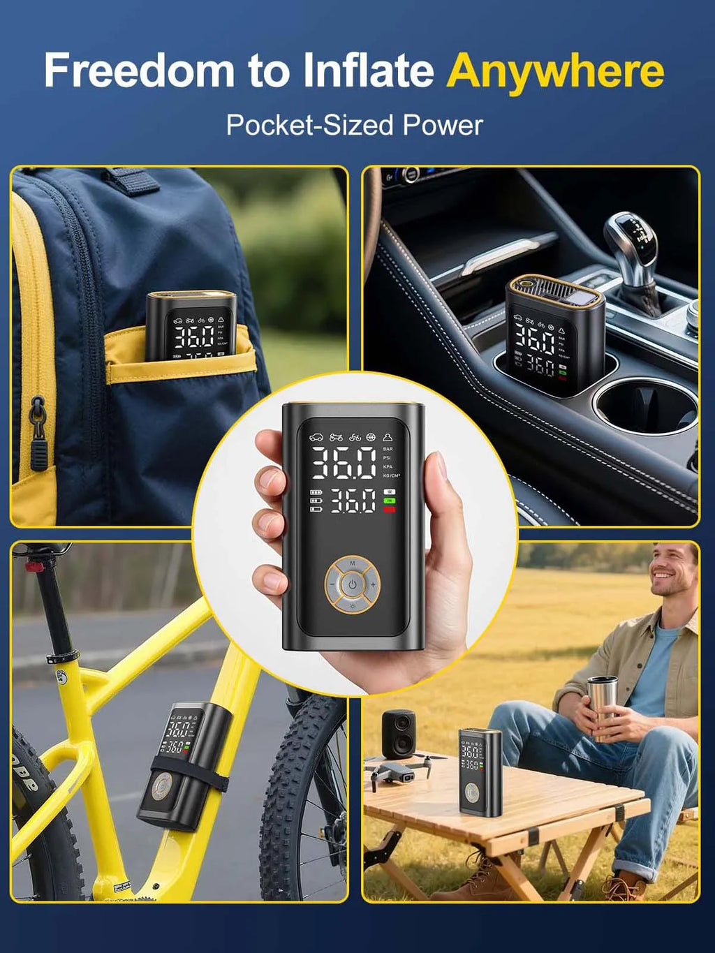 Portable Cordless Digital Air Compressor Pump - LED Display, Auto-Shutoff, For Cars, Bikes & Sports Balls.