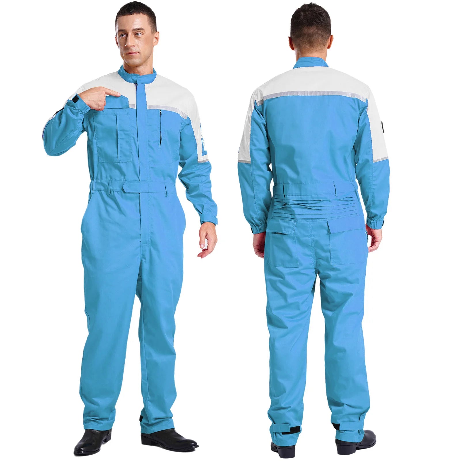 Mens Wear Resistant Anti-static Protective Jumpsuit Workwear Multi-pocket Reflective Straps Full-body Coveralls Workshop Uniform