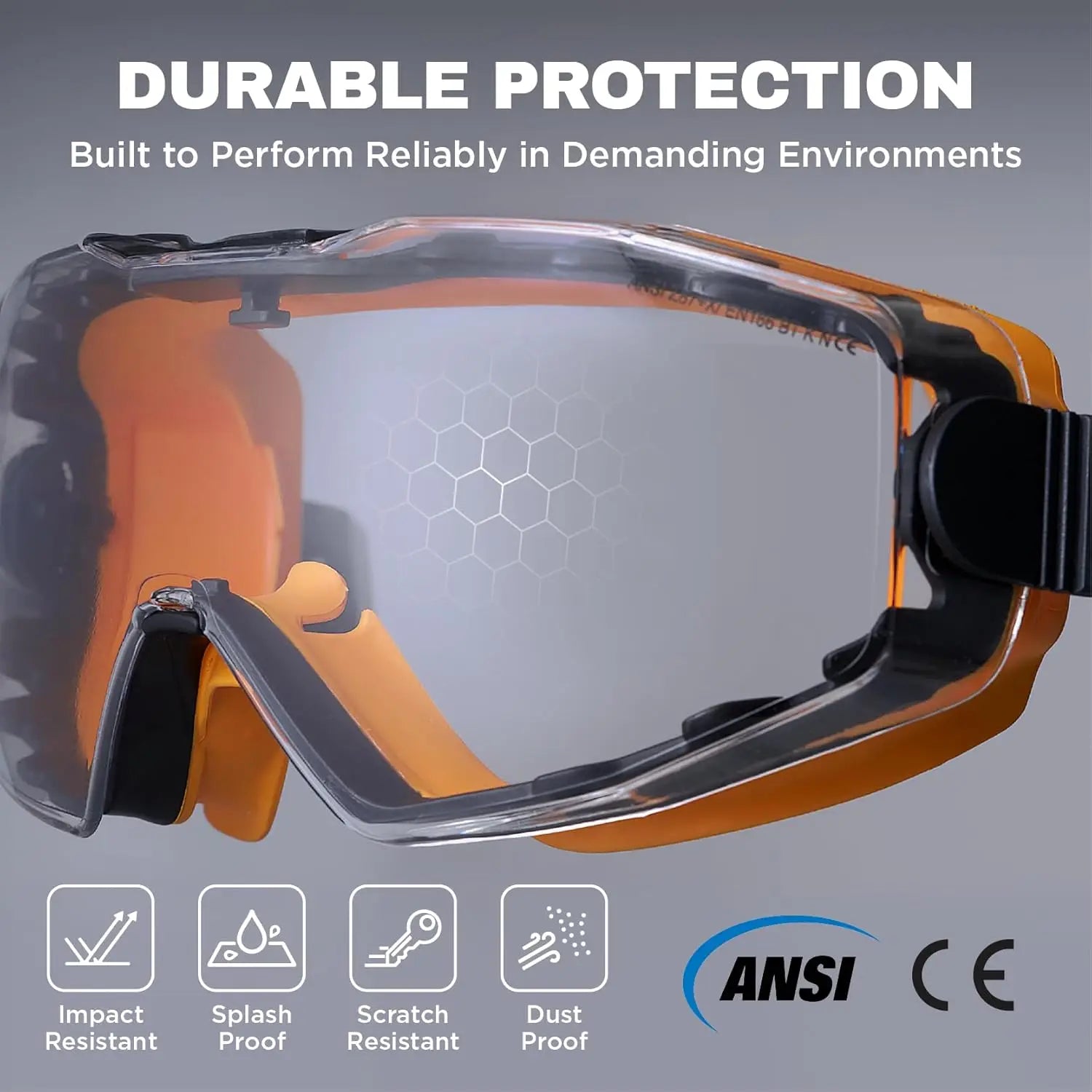 Anti-Fog Safety Goggles Over Glasses, ANSI Z87.1 Impact & UV Protection, Adjustable Headband for Men Women
