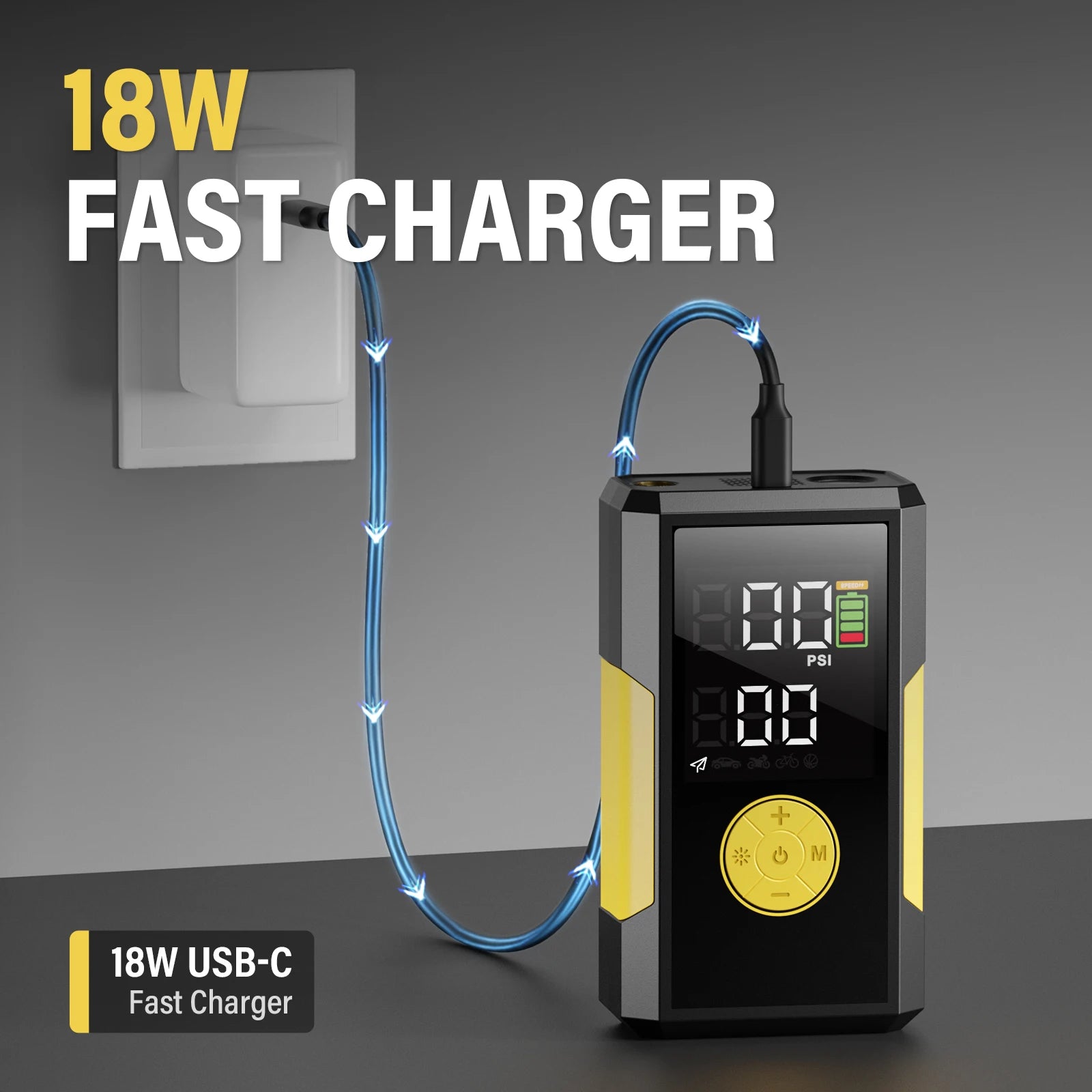 JFEGWO 3-in-1 Portable Air Pump 150PSI, Tire Inflator with Digital Display, Power Bank & LED Light for Car Motorcycle Bike Ball