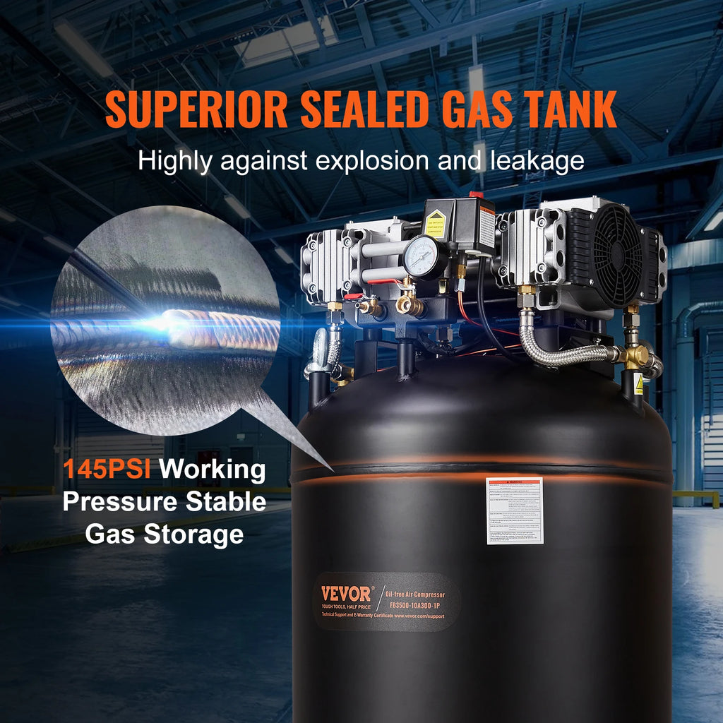 VEVOR 80 Gallon Air Compressor 6.5HP 145PSI Oil Free Air Compressor Ultra Quiet Compressor for Industrial Sites Auto Repair