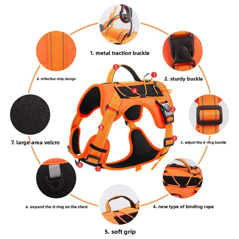 Dog Harnesses Leads Vest Type Pet Harness Large Dog Harness Explosion-proof Reflective Dog Tactical Harness