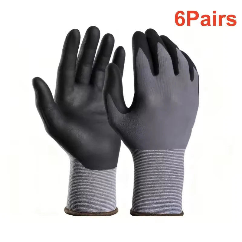 Gardening Work Gloves Microfoam Nitrile Coated Touchscreen Nylon Safety Gloves with Grip for Men Yard Lawn Mechanic Constructio