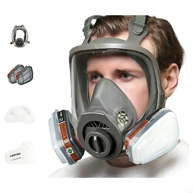 6800 Series Double Purpose Adjustable Full Face Respirator Mask for External Filter Canisters for Chemical Dust Protect 896C