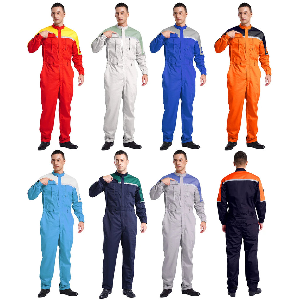 Mens Wear Resistant Anti-static Protective Jumpsuit Workwear Multi-pocket Reflective Straps Full-body Coveralls Workshop Uniform