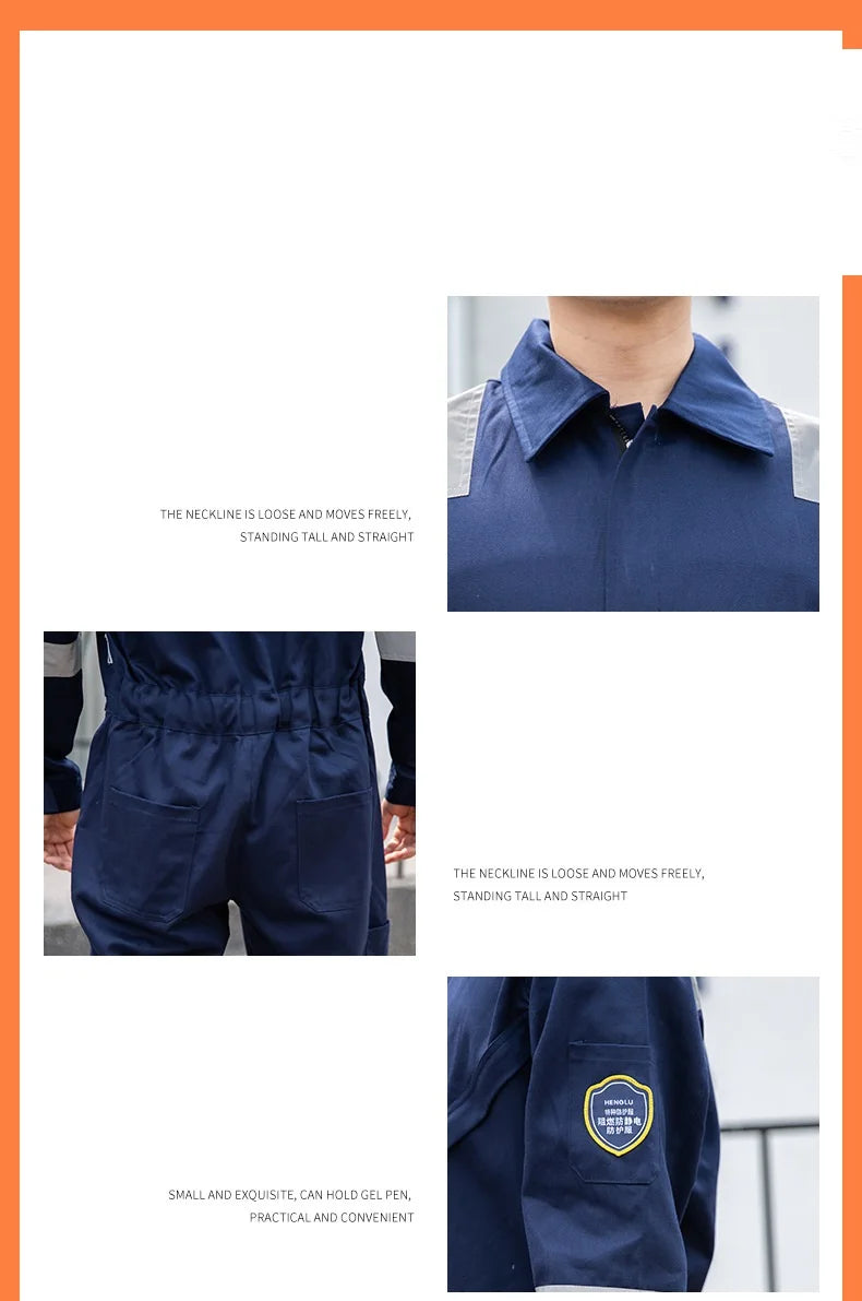 High Temperature Resistant Uniform Anti-static Flame Resistant Coveralls Hi Vis Safe Clothing Cotton Work Overall Welding Suit