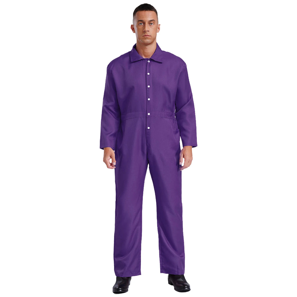 Mens Wear Button-up Work Coveralls Jumpsuit Resistant Overalls Costume Turn-down Collar Bodysuit Long Sleeve Workshops Uniforms