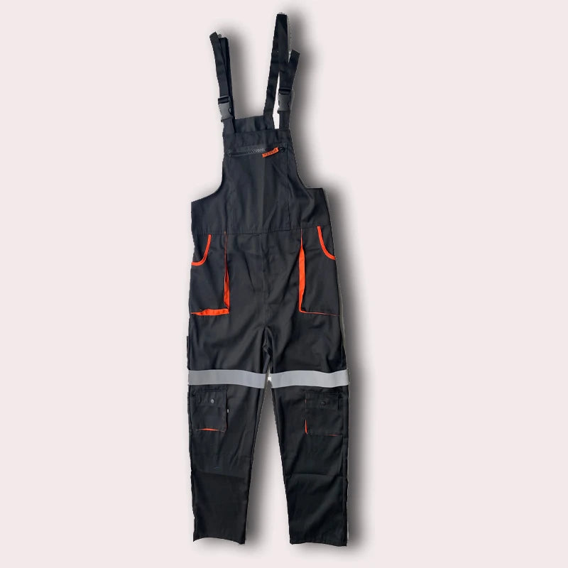 Reflective Bib Overalls Mens Women Work Clothing Protective Coveralls Strap Jumpsuit Multi Pockets Uniform Sleeveless Cargo Pant