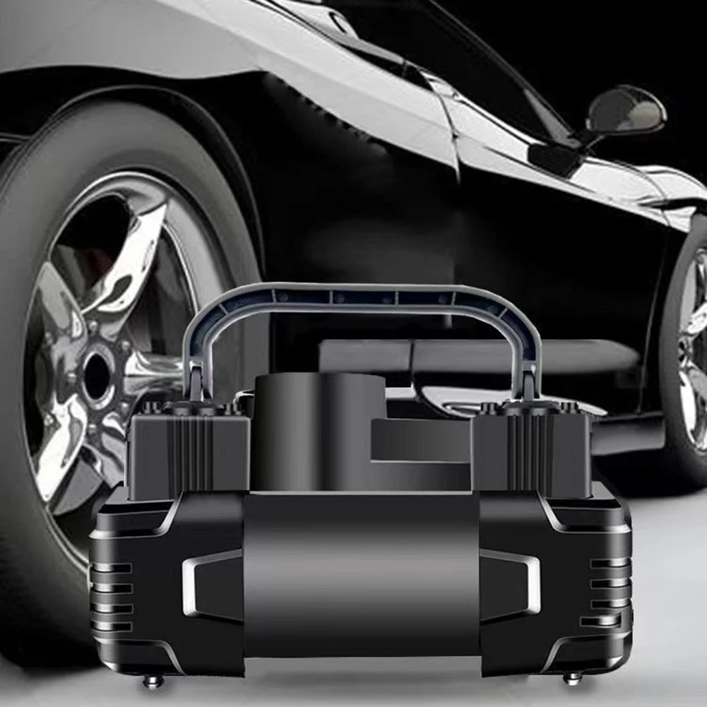 12V 150PSI Mini Air Compressor Dual Cylinder Auto Inflatable Pump with LED Light Heavy Duty Deluxe Portable Metal Air Compressor