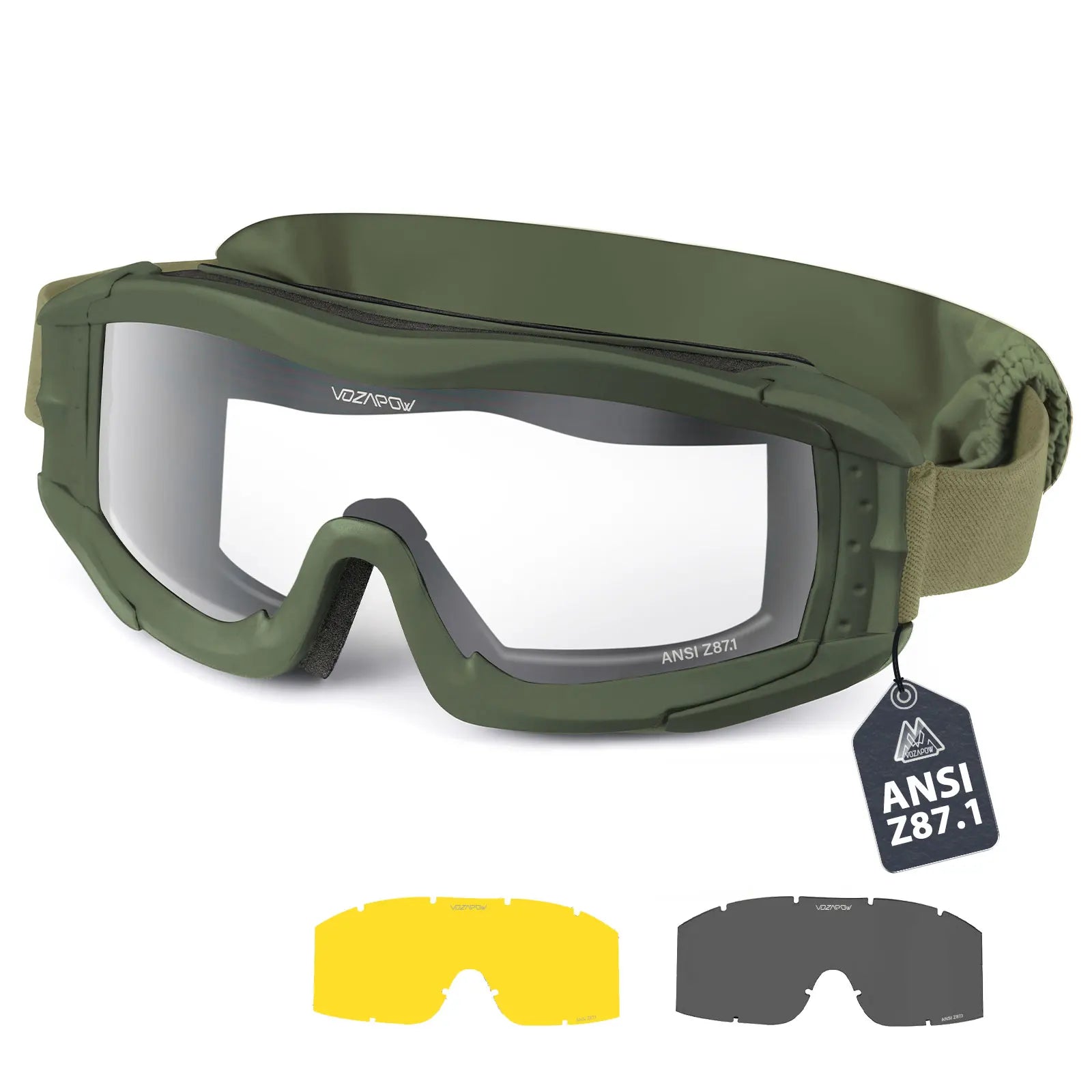 Vozapow Professional Shooting Goggles Anti Fog ANSI Z87.1 Safety Airsoft Tactical Glasses Motorcycle Mountaineering Sunglasses