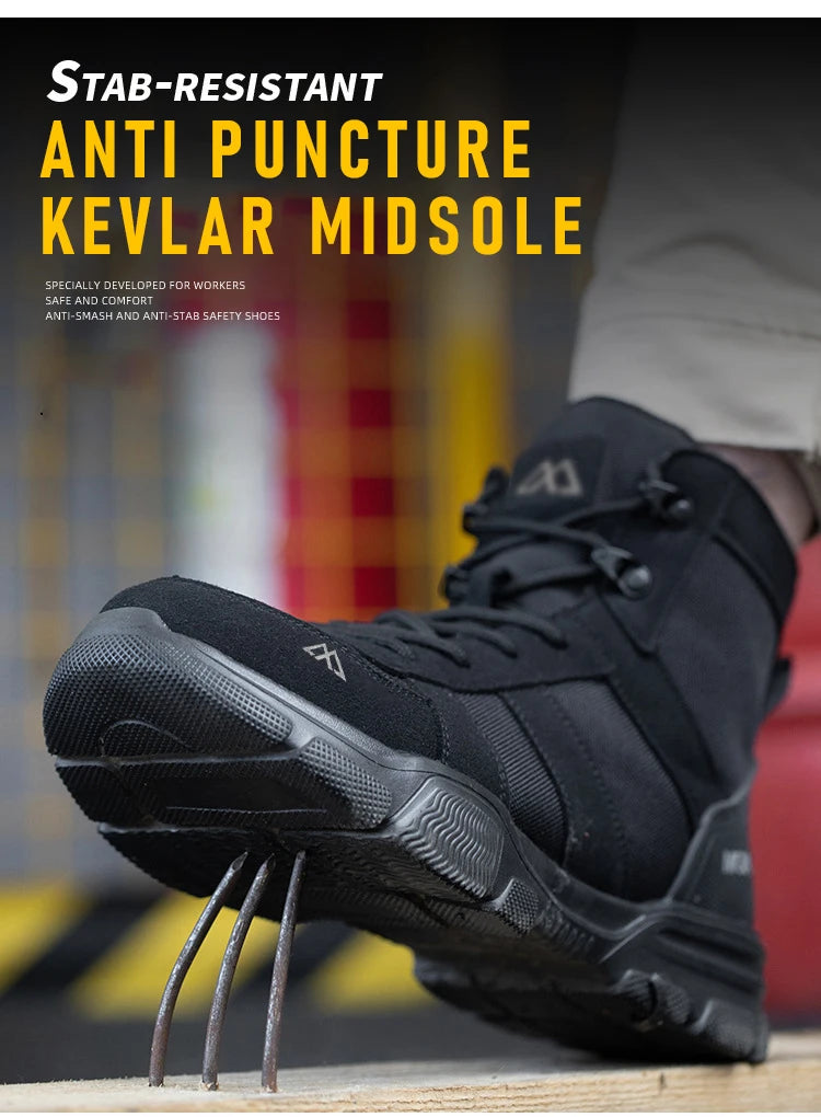 Men Industrial Steel-Toe Work Shoes- Breathable Anti-Smash Protection