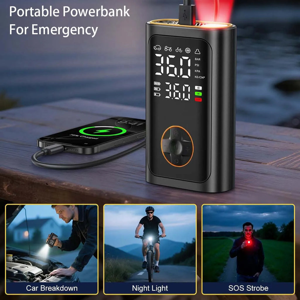 Tire Inflator Portable Air Compressor - Fast Inflation Cordless Air Pump for Car Tires, 150PSI Electric Bike Tire Pump