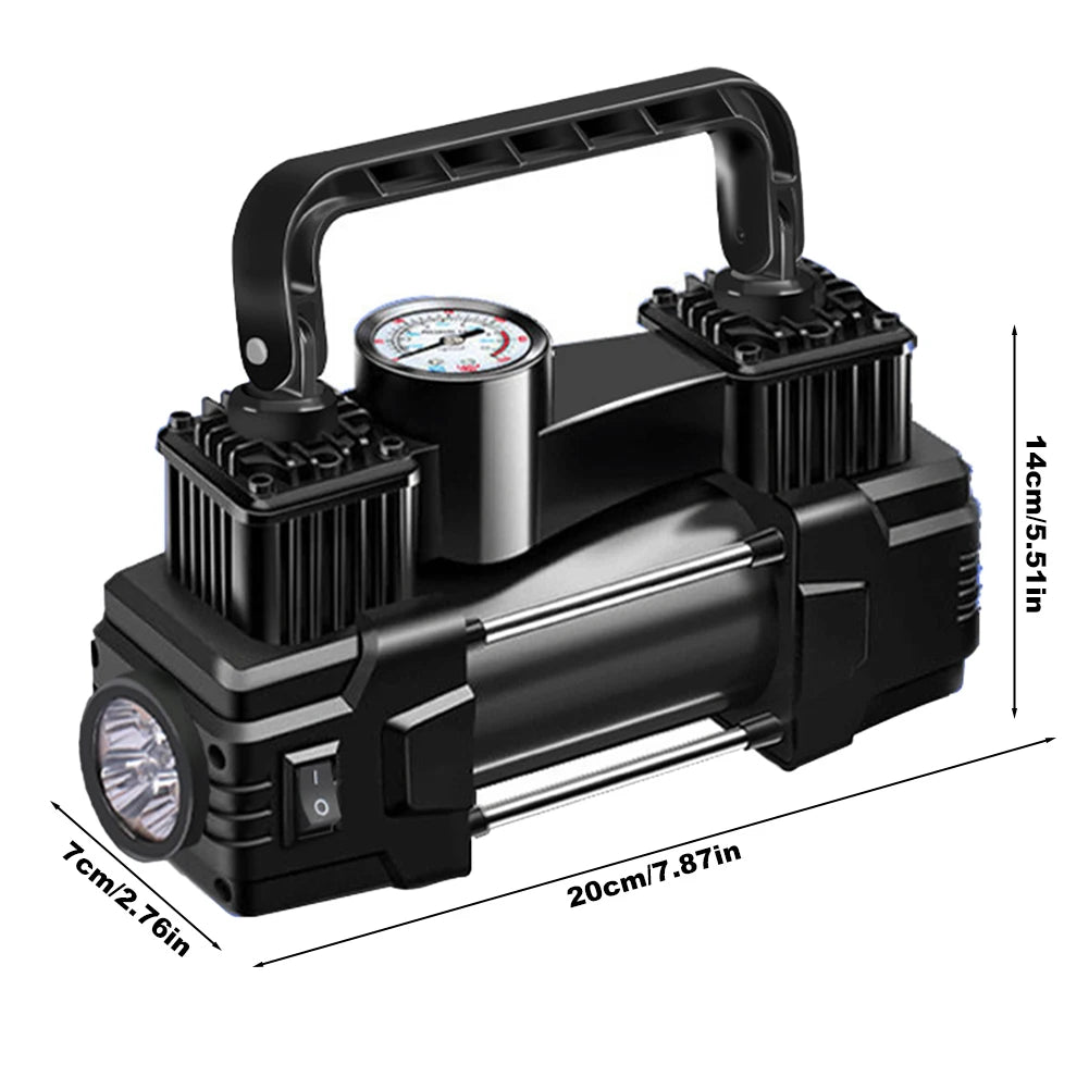12V 150PSI Mini Air Compressor Dual Cylinder Auto Inflatable Pump with LED Light Heavy Duty Deluxe Portable Metal Air Compressor