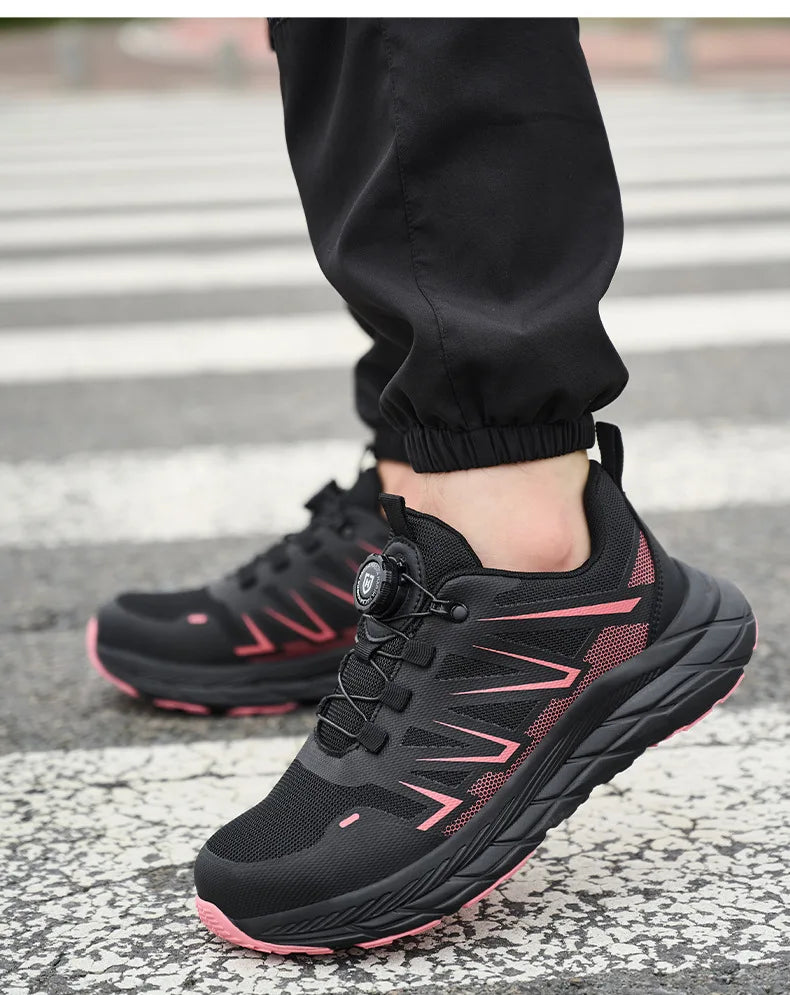 New Women Safety Shoes Rotated Button Men Woman Steel Toe Sneakers Puncture Proof Anti-smash Work Safety Boots Female Industrial