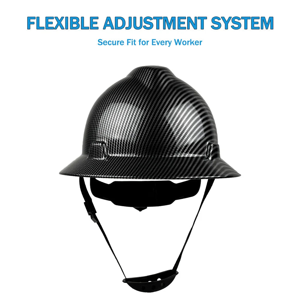 Carbon Fiber Full Brim Hard Hat ANSI Z89.1 CE Safety Helmet 6-Point Suspension HDPE Construction Work Cap for Men Industrial