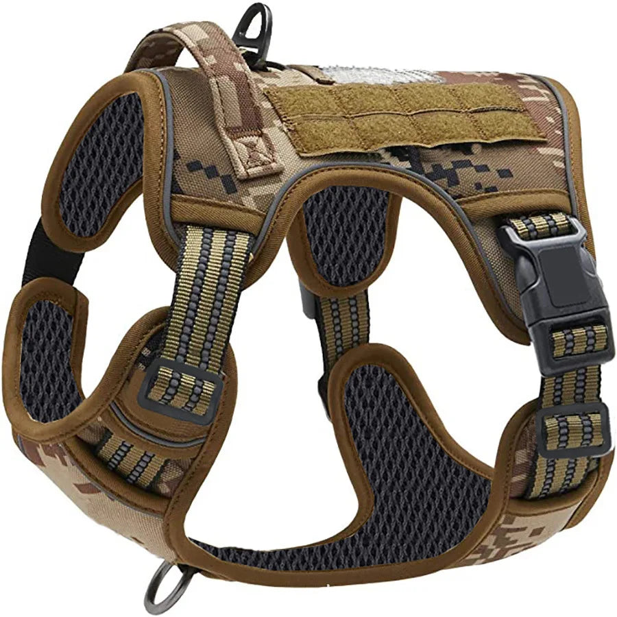 dog Harnesses Outdoor Pet Tactical Harness Safety Reflective Dog Vest Adjustable Mesh Leash with Handle